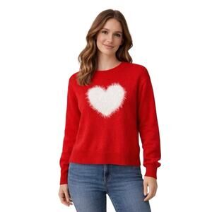 Sincerely Jules Red White Fuzzy Valentine's Sweater Medium